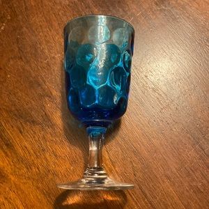 Vintage antique blue glass goblet/glass decorative glass on top clear stembottom